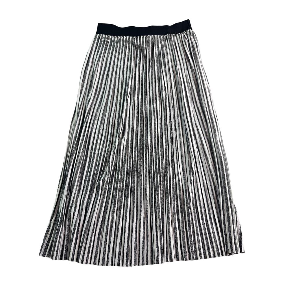 Andi + James Pleated Midi Skirt Black White Stripe Pull On Womens Large